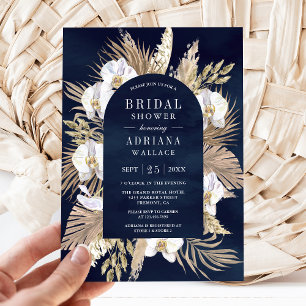 Boho Pampas Weiße Orchidee Marineblauer Braut- Dus Einladung