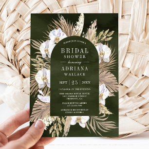 Boho Pampas Weiße Orchidee Oliven Grünes Brautbad Einladung