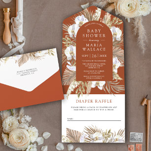 Boho Pampas Weiße Orchidee Terrakotta Babyparty All In One Einladung