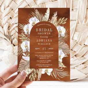 Boho Pampas Weiße Orchidee Terrakotta-Brautjungges Einladung