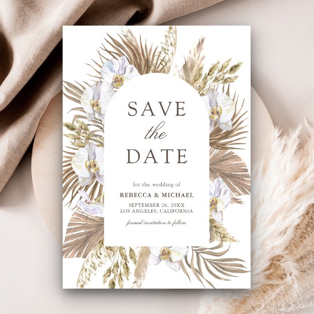 Boho Pampas White Orchid Driving Palm Wedding Save The Date (Von Creator hochgeladen)