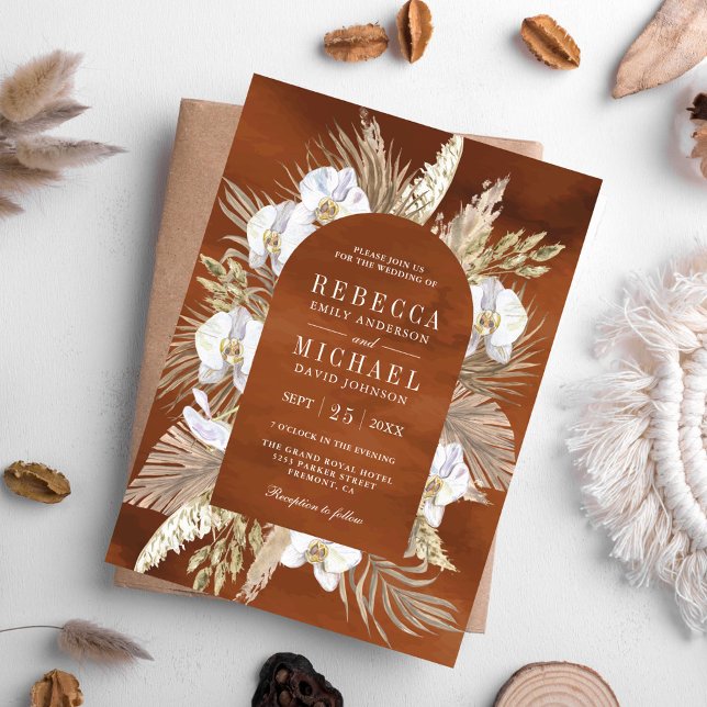 Boho Pampas White Orchid getrocknete Palm Earthy W Einladung (Von Creator hochgeladen)