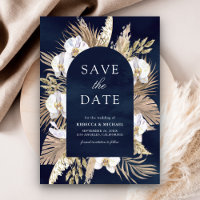 Boho Pampas White Orchid Navy Blue Wedding