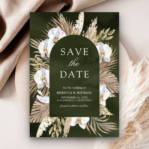 Boho Pampas White Orchid Olive Green Wedding Save The Date