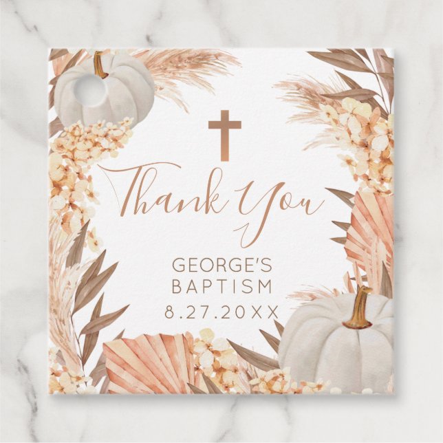 Boho Pampas White Pumpkin Taufe Anhänger (Vorderseite)