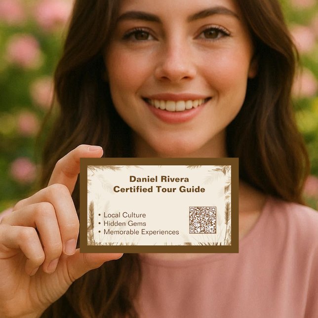 Boho Pampas Wildnis Erdtöne Reiseleiter Beige Visitenkarte (Boho Pampas Wilderness Earth Tone Tour Guide Beige Business Card)