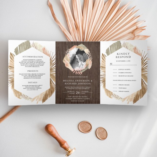 Boho Pampas Wreath getrocknet Palmholz 3 bei 1 Hoc Dreifach Gefaltete Einladung (Von Creator hochgeladen)