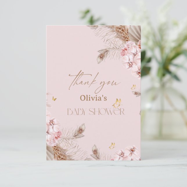 Boho-Pampasgras-Baby-Party Dankeskarte (Stehend Vorderseite)