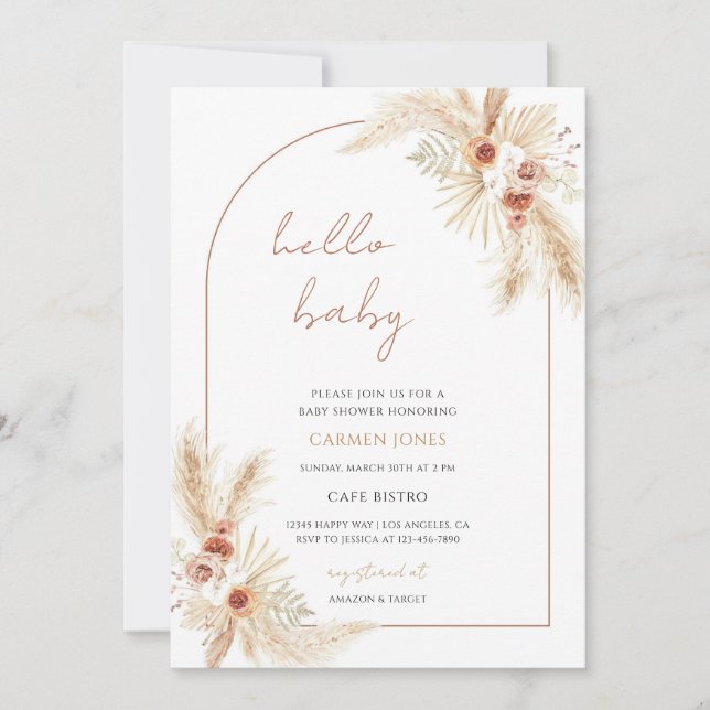 Boho-Pampasgras-Baby-Party Einladung (Vorderseite)