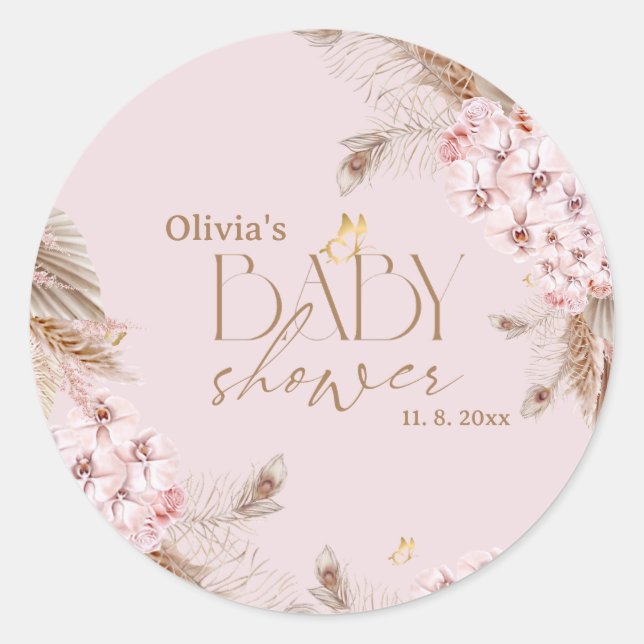 Boho-Pampasgras-Baby-Party Runder Aufkleber (Vorderseite)