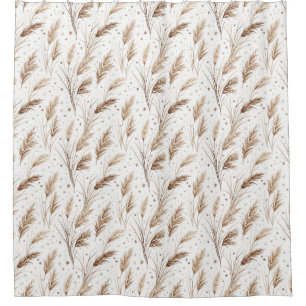 Boho-Pampasgras-Beige-Braun-Sternenmuster (1) Duschvorhang