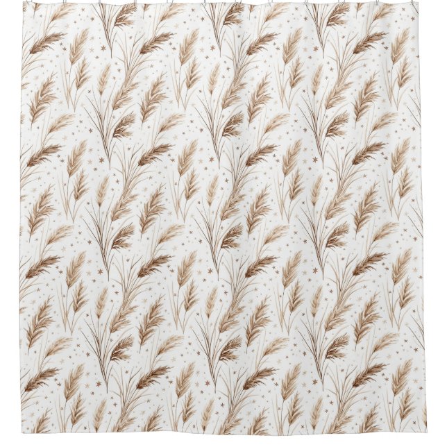 Boho-Pampasgras-Beige-Braun-Sternenmuster (1) Duschvorhang (Vorderseite)