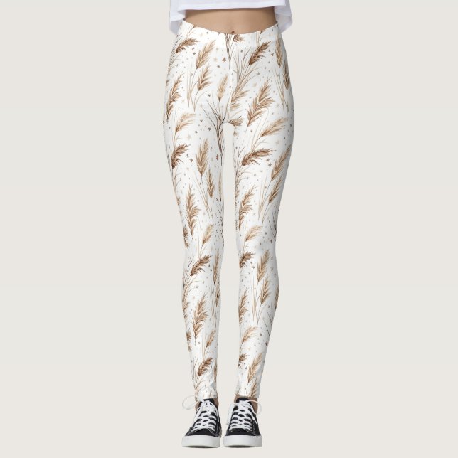 Boho-Pampasgras-Beige-Braun-Sternenmuster (1) Leggings (Vorderseite)