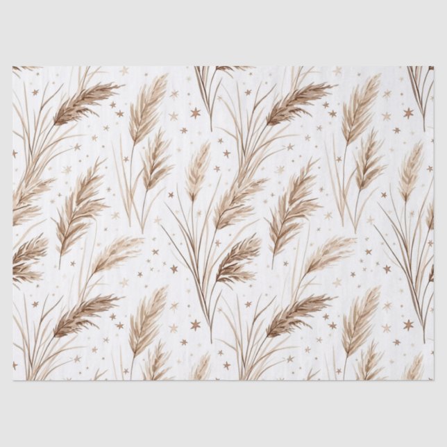 Boho-Pampasgras Beige Braun Sternenmuster (1) Seidenpapier (Vorderseite)
