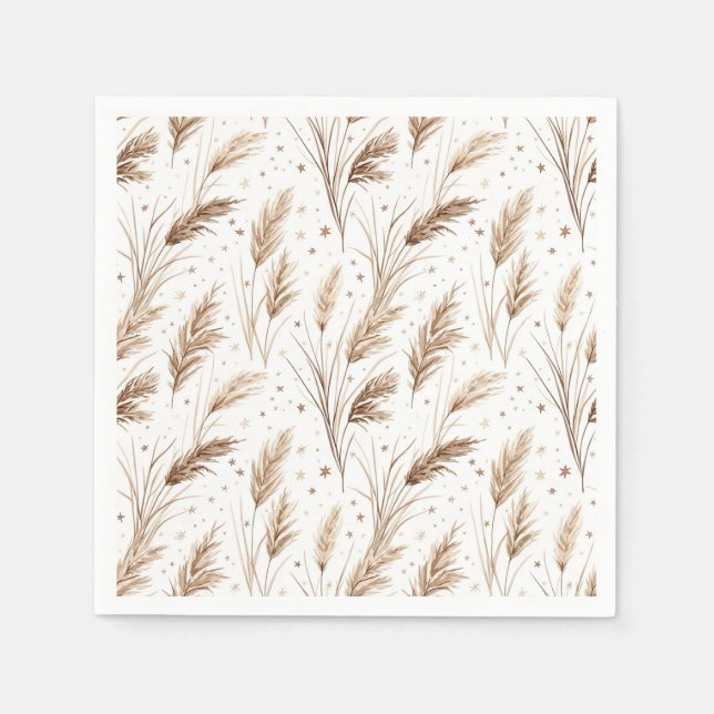 Boho-Pampasgras Beige Braun Sternenmuster (1) Serviette (Vorderseite)