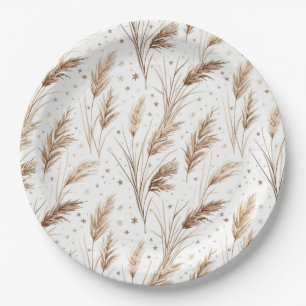 Boho-Pampasgras-Beige-Braun-Sternmuster (1) Pappteller