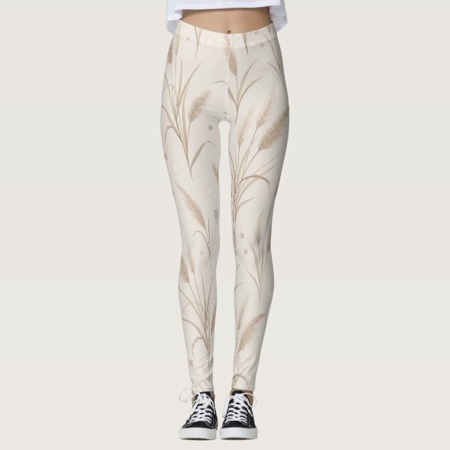 Boho-Pampasgras-Beige-Braun-Sternmuster (2) Leggings (Vorderseite)