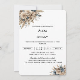 Boho-Pampasgras Blaue Blumen Elegant Einladung