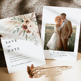 Boho-Pampasgras-Blumen-Foto-Rückseite Hochzeit Save The Date