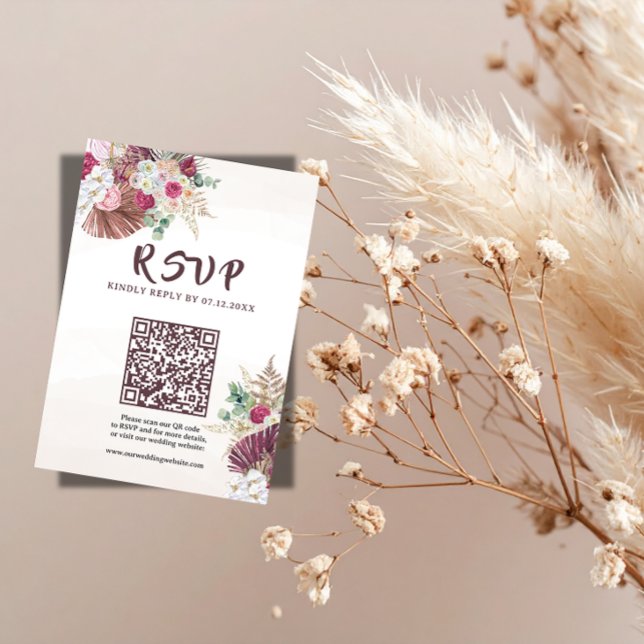 Boho-Pampasgras-Blumen-Hochzeits-RSVP-QR-Code  RSVP Karte (Von Creator hochgeladen)
