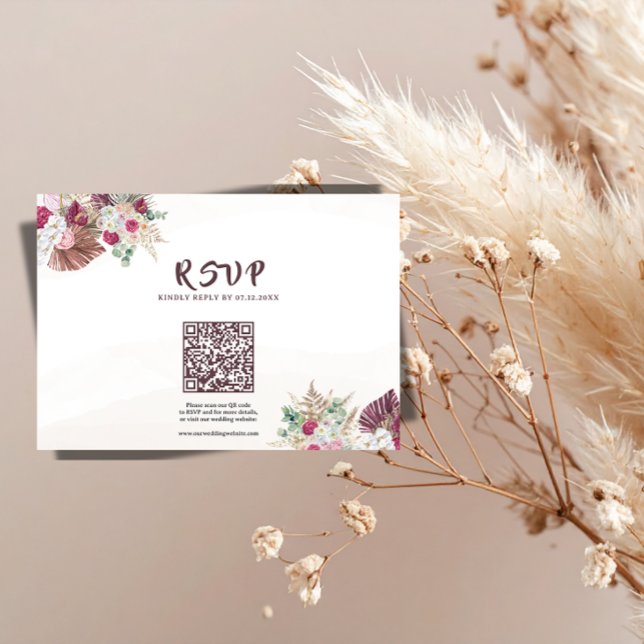 Boho-Pampasgras-Blumen-Hochzeits-RSVP-QR-Code  RSVP Karte (Von Creator hochgeladen)