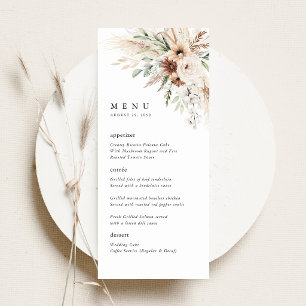 Boho-Pampasgras-Blumen-Hochzeitsempfang Menükarte