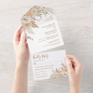 Boho-Pampasgras-Blumenhochzeit All In One Einladung
