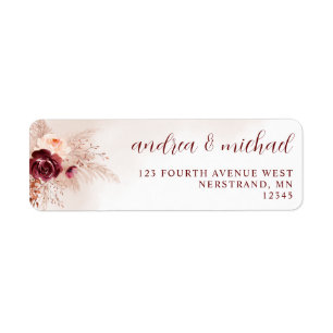 Boho-Pampasgras-Bordeauxrosen-Hochzeitsetikett