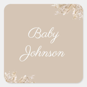 Boho-Pampasgras-Etikett Neutral Beige Rustikal Quadratischer Aufkleber