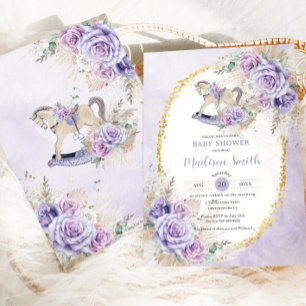 Boho-Pampasgras lila Blumen Schaukelpferd Baby Einladung
