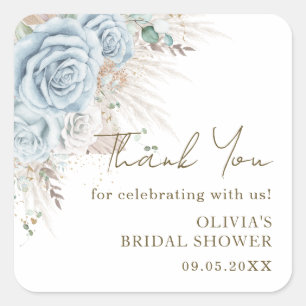 Boho-Pampasgras Pastellblau Floral Brautparty Quadratischer Aufkleber