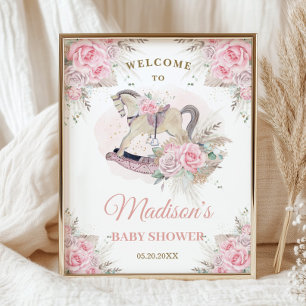 Boho-Pampasgras rosa Blumen Schaukelpferd Baby Poster