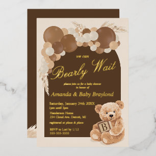 Boho-Pampasgras-Teddybär-Baby-Party Folieneinladung