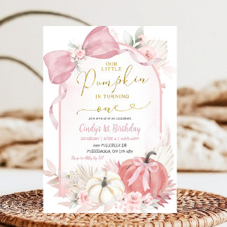 Boho Pampass Floral Pumpkin ist ein erster Geburts Einladung