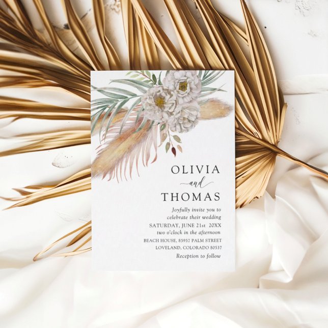 Boho Pampass & Floral Watercolor Wedding Einladung (Von Creator hochgeladen)