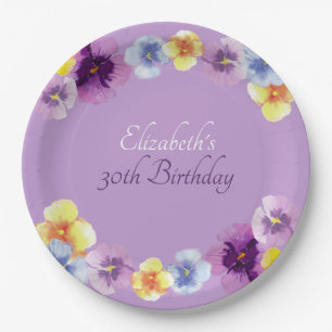 Boho Pansy Garden Party Bunte Blumenbäume Geburtst Pappteller