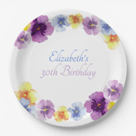 Boho Pansy Garden Party HandIllustriert Geburtstag Pappteller