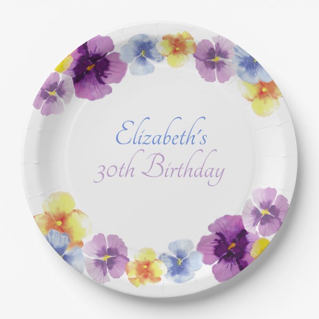 Boho Pansy Garden Party HandIllustriert Geburtstag Pappteller (Vorderseite)