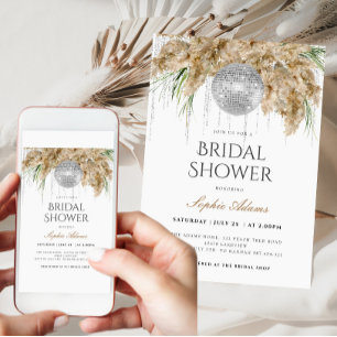 Boho Papmas Grass Disco Ball Brautparty Einladung