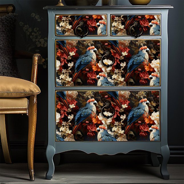 Boho Parrots in Red White und Blue Vibrants Seidenpapier (Von Creator hochgeladen)