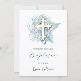 Boho Pastel Blue Bouquet Taufe Einladung