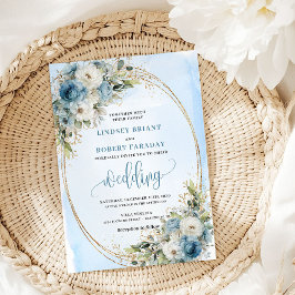 Boho Pastel Blue Floral Glitter wedding invite Einladung