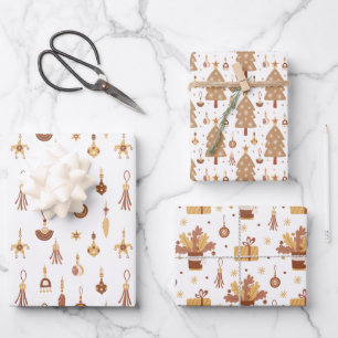Boho Pastel Christmas Tree Decor Element Muster Geschenkpapier Set