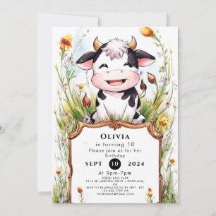 Boho Pastel Cow Birthday Einladung