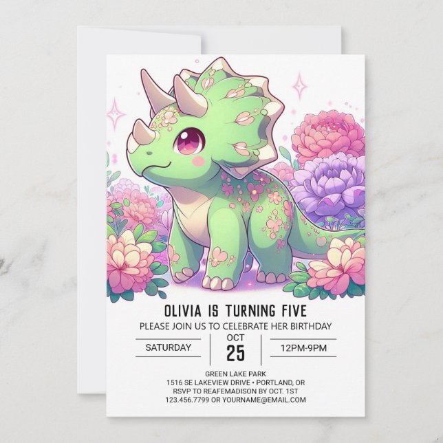 Boho Pastel Dinosaur Digital Geburtstag Einladung (Vorderseite)