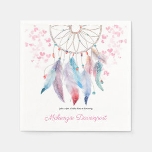 Boho Pastel Feathers Dreamcatcher Girl Baby Shower Serviette