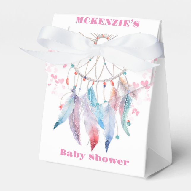Boho Pastel Feathers Dreamcatcher Girl Babydusche Geschenkschachtel (Vorderseite)