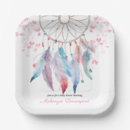 Boho Pastel Feathers Dreamcatcher Girl Babydusche Pappteller