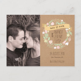 Boho Pastel Floral Wreath Save the Date Ankündigungspostkarte