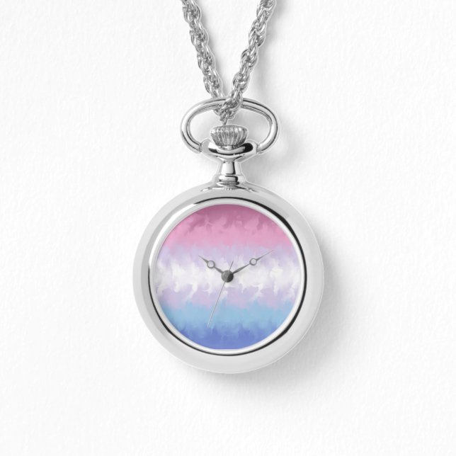 Boho Pastel Fluffy Abstrakt Bigender Pride Flag Armbanduhr (Vorderseite)